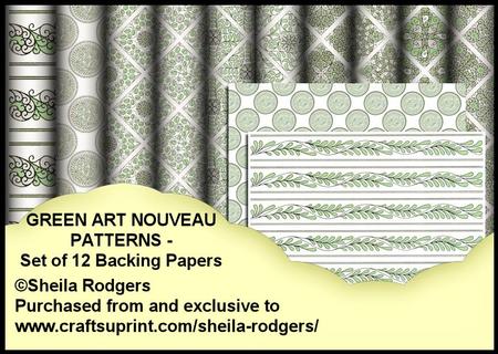 Green Art Nouveau Patterns - Set of 12 Backing Papers