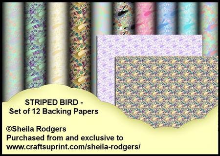 Striped Bird - Set of 12 Backing Papers