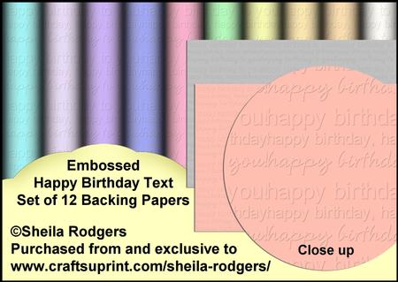 Embossed Happy Birthday Text - Set of 12 Backing Papers