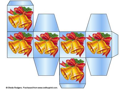 All in One Gift Box - Christmas Bells on Blue