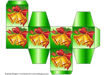 All in One Gift Box - Christmas Bells on Green