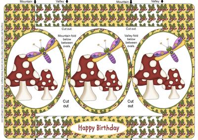 Dragonfly with Toadstools Oval Folded Pop Out Card