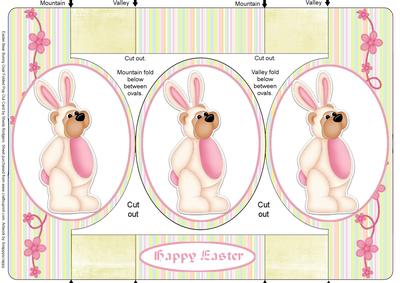 Easter Bear Bunny Oval Folded Pop Out Card