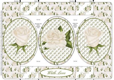 White Rose Oval Folded Pop Out Card.