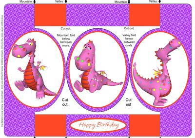 Pink Dragons Oval Folded Pop Out Card