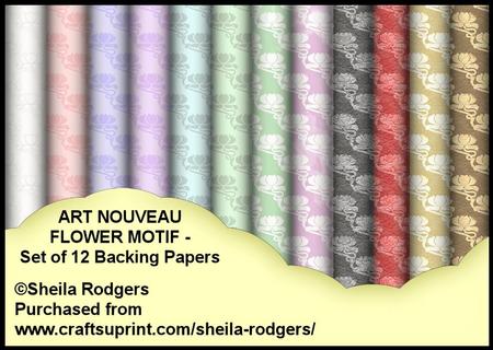 Art Nouveau Flower Motif - Set of 12 Backing Papers