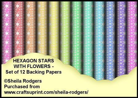Hexagon Stars with Flowers - Set of 12 Backing Papers