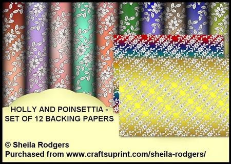 Holly and Poinsettia - Set of 12 Backing Papers