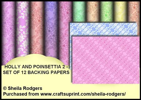 Holly and Poinsettia 2 - Set of 12 Backing Papers