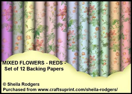 Mixed Flowers - Reds - Set of 12 Backing Papers