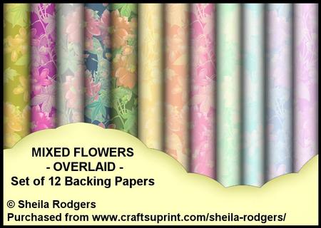 Mixed Flowers - Overlaid - Set of 12 Backing Papers