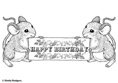 Digital Stamp - Mice with Birthday Sign 2