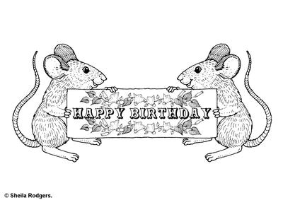 Digital Stamp - Mice with Birthday Sign 1