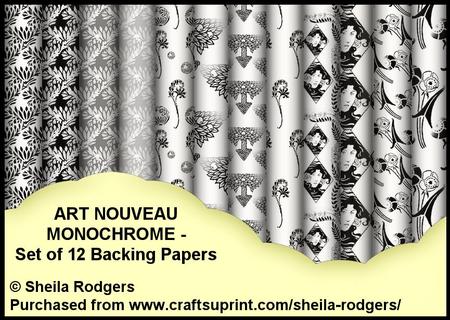 Art Nouveau Monochrome - Set of 12 Backing Papers