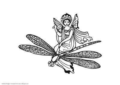 Digital Stamp - Fairy on Dragonfly