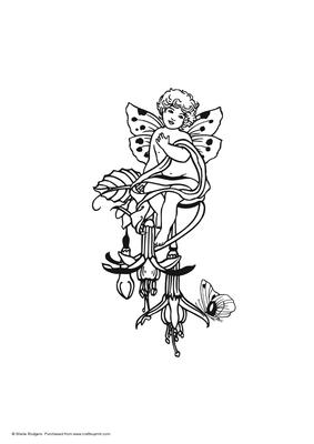 Digital Stamp - Fairy on Fuchsia