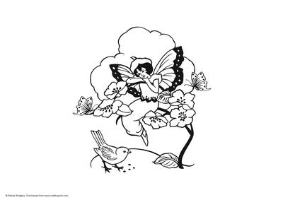 Digital Stamp - Fairy Watching Bird