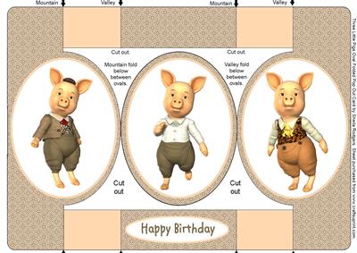 Three Little Pigs Oval Folded Pop Out Card