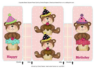 Cupcake Bears Square Panel Card