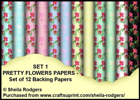 Set 1 Pretty Flowers - Set of 12 Backing Papers