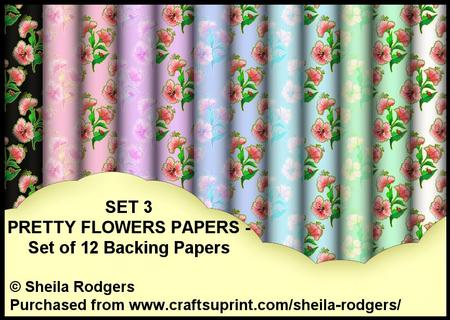 Set 3 Pretty Flowers - Set of 12 Backing Papers