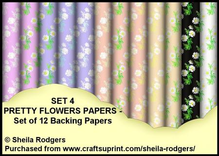 Set 4 Pretty Flowers - Set of 12 Backing Papers