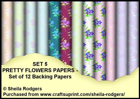 Set 5 Pretty Flowers - Set of 12 Backing Papers