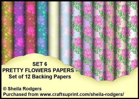 Set 6 Pretty Flowers - Set of 12 Backing Papers