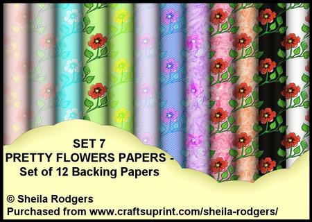 Set 7 Pretty Flowers - Set of 12 Backing Papers