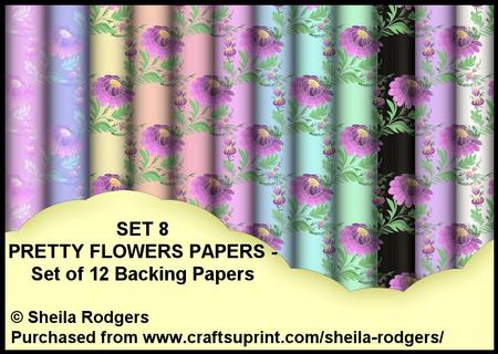 Set 8 Pretty Flowers - Set of 12 Backing Papers