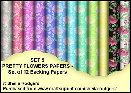 Set 9 Pretty Flowers - Set of 12 Backing Papers