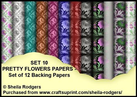 Set 10 Pretty Flowers - Set of 12 Backing Papers