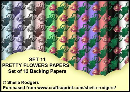 Set 11 Pretty Flowers - Set of 12 Backing Papers
