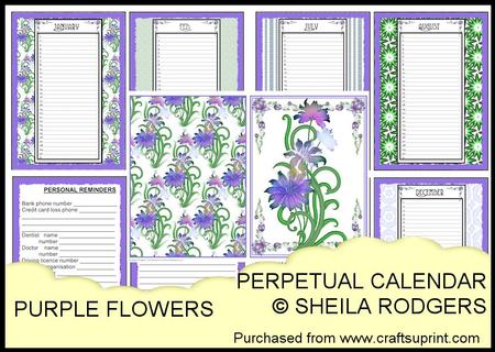 Perpetual Calendar - Purple Flowers