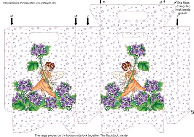 Gusset Sided Gift Bag - Fairy with Purple Flowers