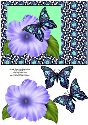 Fantasy Butterfly on Blue Petunia