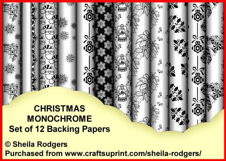 Christmas Monochrome - Set of 12 Backing Papers