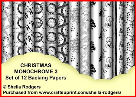 Christmas Monochrome 3 - Set of 12 Backing Papers