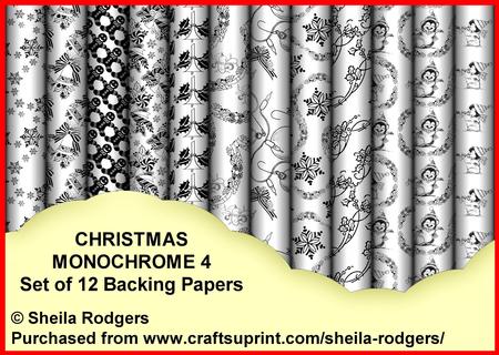 Christmas Monochrome 4 - Set of 12 Backing Papers