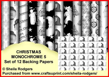 Christmas Monochrome 5 - Set of 12 Backing Papers