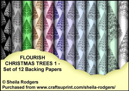 Flourish Christmas Trees 1 - Set of 12 Backing Papers