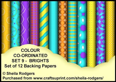 Colour Co-ordinated Set 9 Brights - Set of 12 Backing Papers