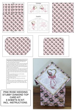 Pink Rose Wedding Stubby Diamond Top Card Kit