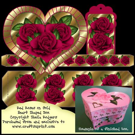 Heart Shaped Box - Red Roses on Gold