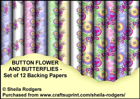 Button Flower and Butterflies - Set of 12 Backing Papers
