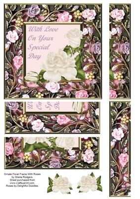 Ornate Floral Frame with White Roses