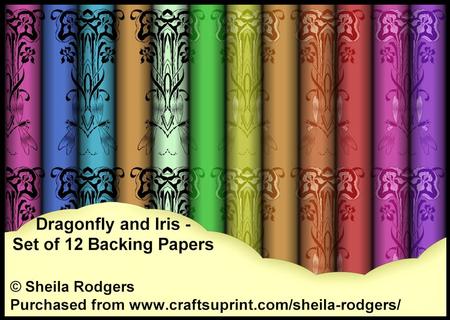 Dragonfly and Iris - Set of 12 Backing Papers