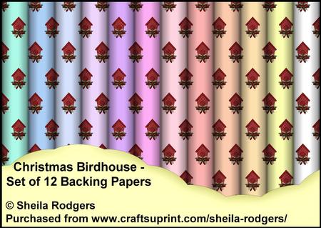 Christmas Birdhouse - Set of 12 Backing Papers
