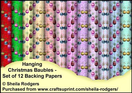 Hanging Christmas Baubles - Set of 12 Backing Papers