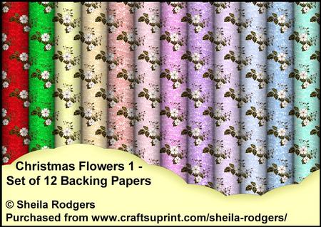 Christmas Flowers 1 - Set of 12 Backing Papers